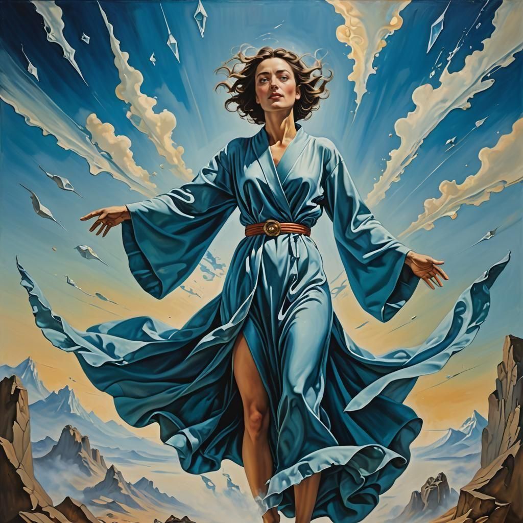 Woman Shattering Glass Ceiling in Surreal Style