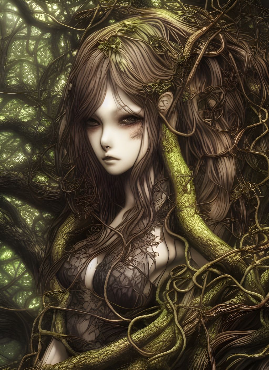 Forest Dryad Portrait in Anime Style