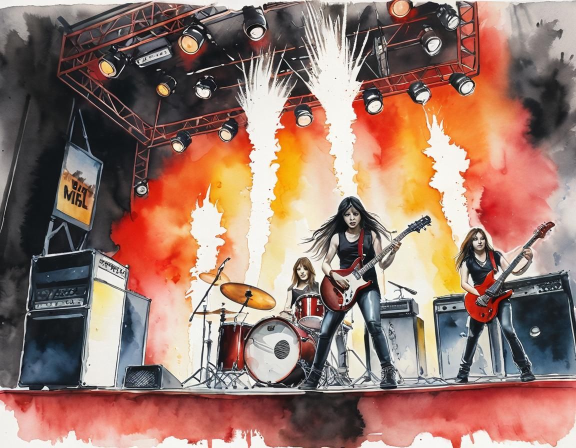Japanese Metal Band in Watercolor and Ink
