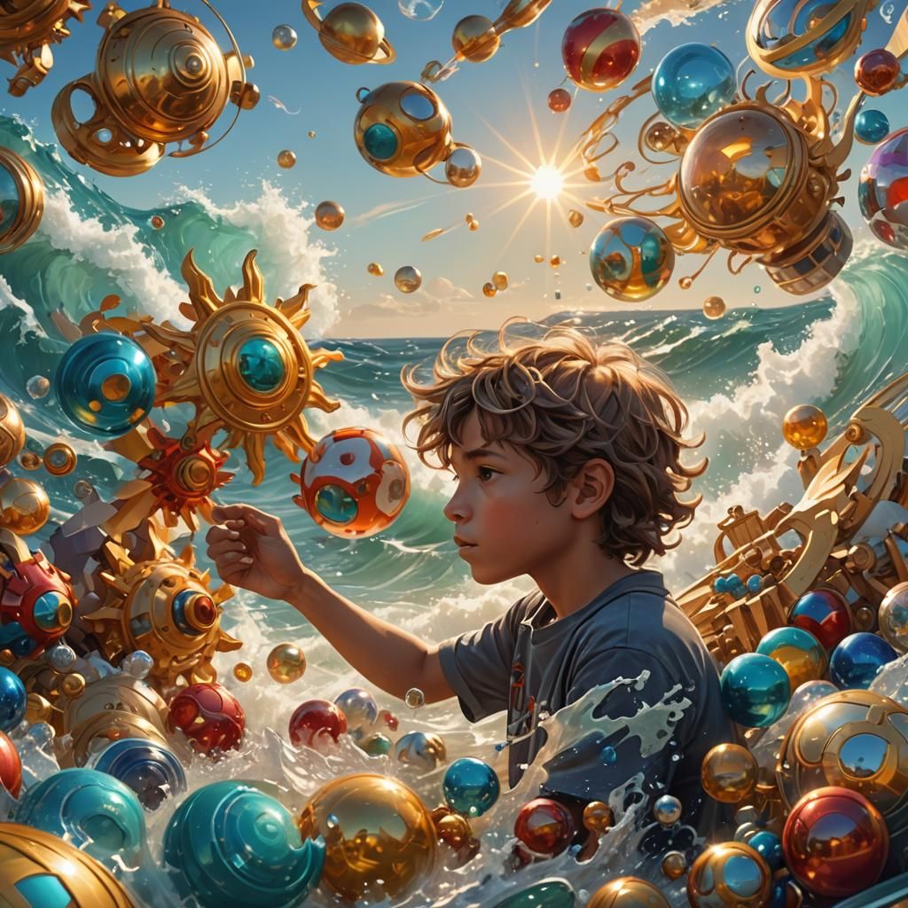 Abstract Sea View With Boy, Digital Art