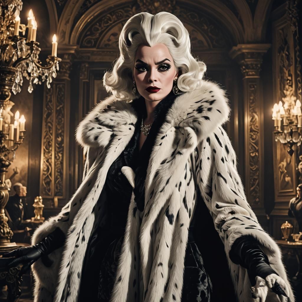 Cruella DeVille in Vintage Disney Illustration Style