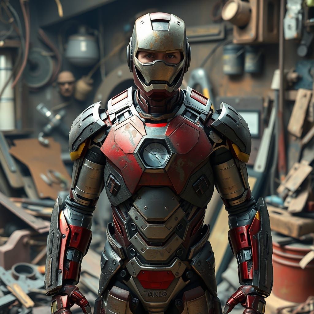 Cluttered Workshop Vision of Tony Stark's Imperfect Iron Man...