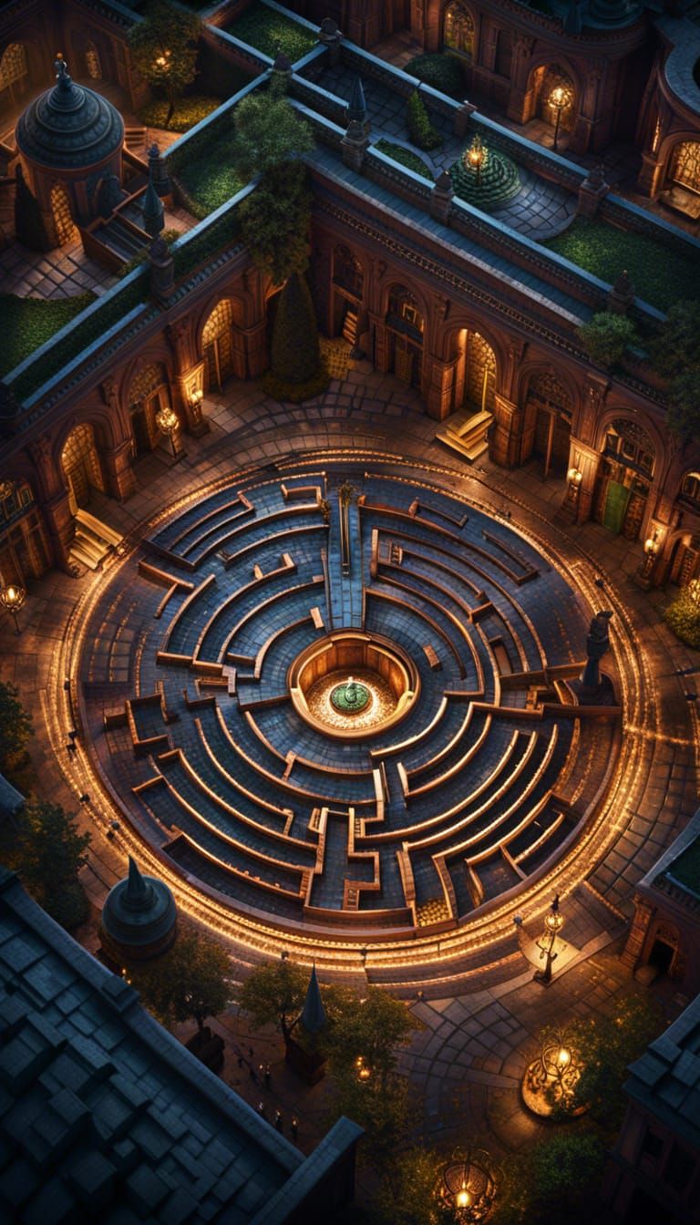 Elaborate Labyrinth Concept Art in Art Nouveau Style