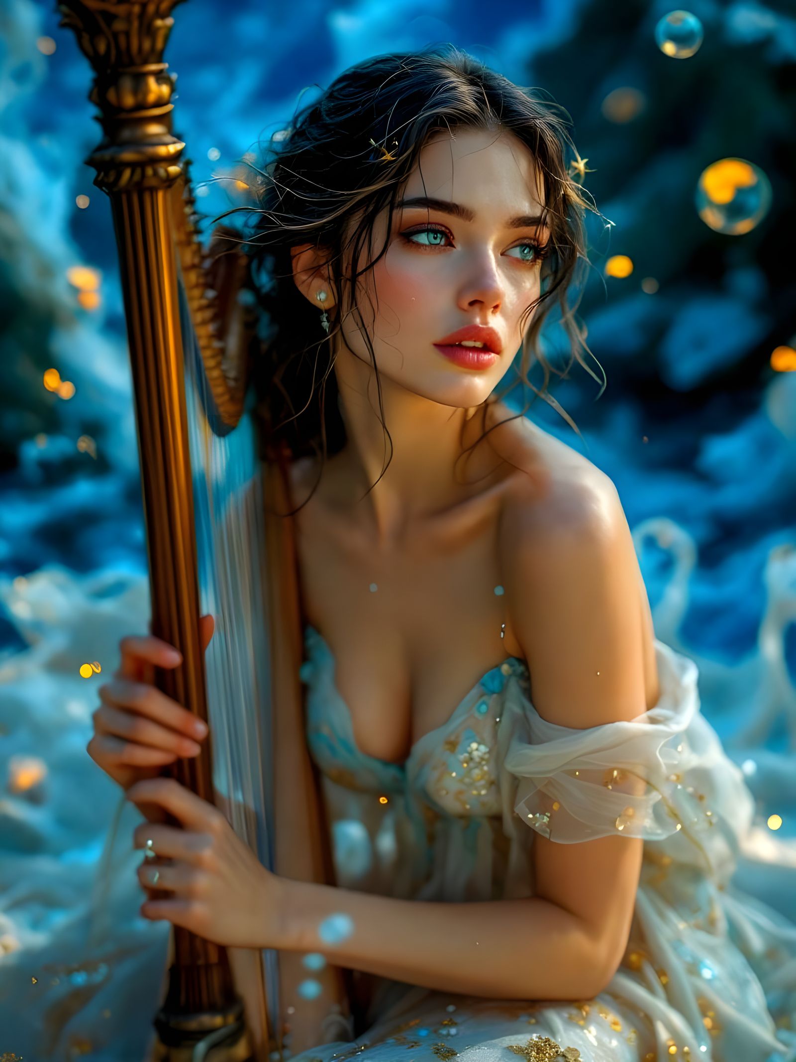 Nymph Calypso's Serene Chaos in Hyperrealistic Detail