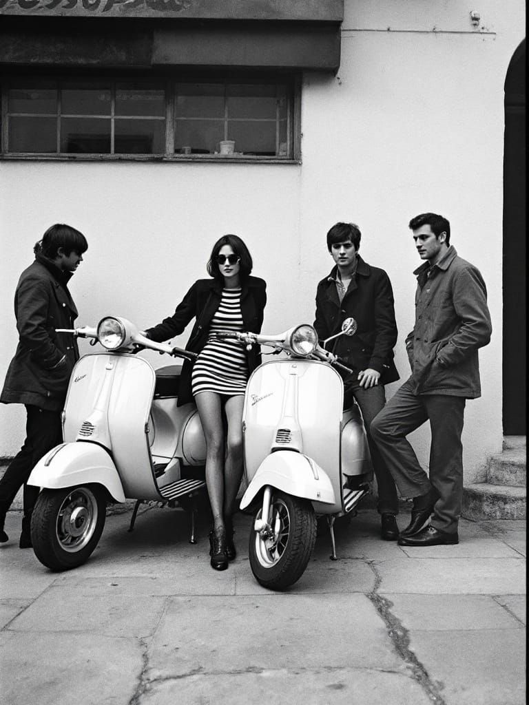 1960s Mod Era Vespas in Black and White