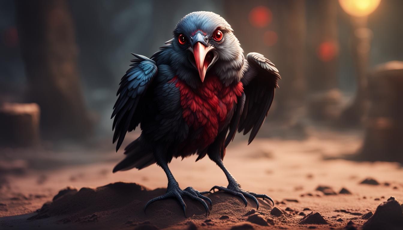 Humanoid Aarakocra Vampire Finch in Hyperrealistic Style