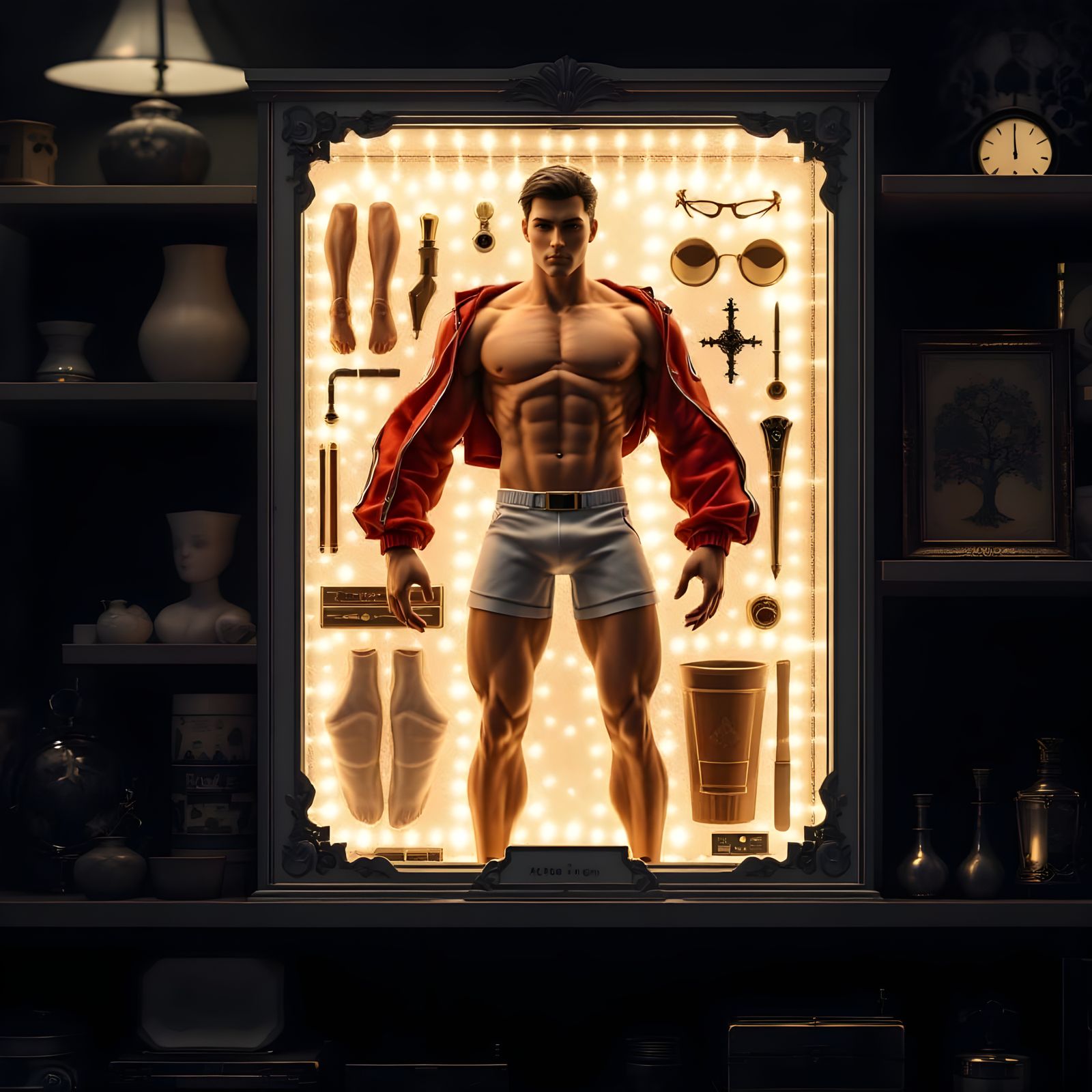 Elegant Action Figure in a Dimly Lit Toy Store