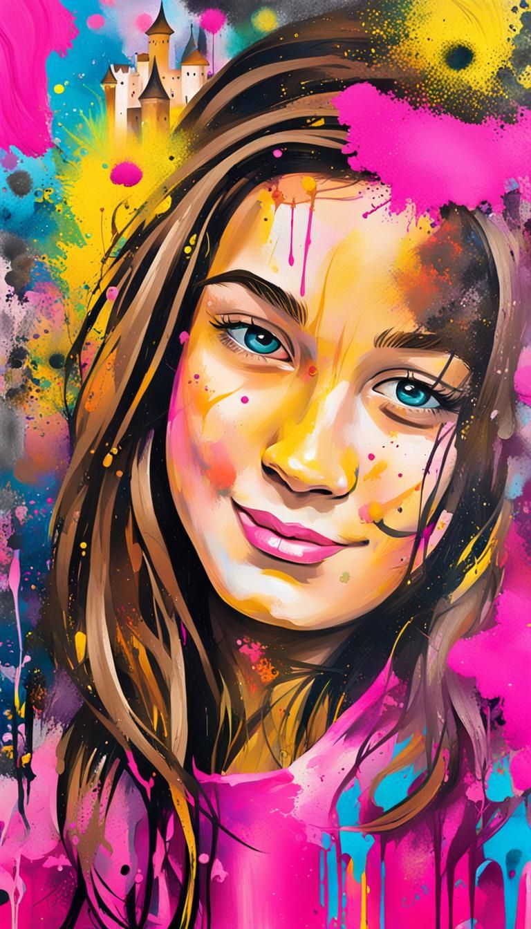 Vibrant Princess Portrait in Street Art Style