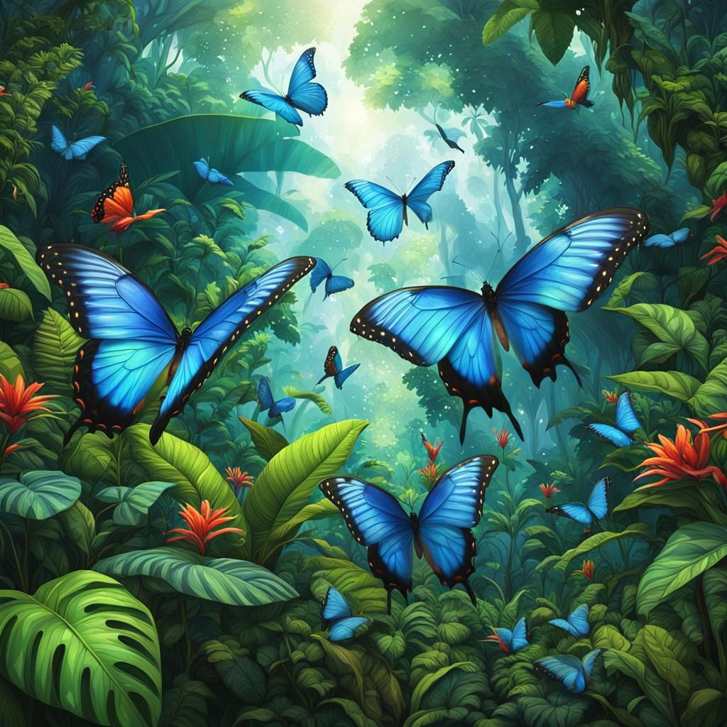 Lush Amazon Jungle with Exotic Birds: Digital Art