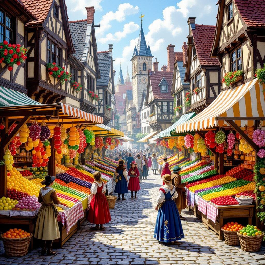 Medieval Candy Marketplace in Brueghel Style