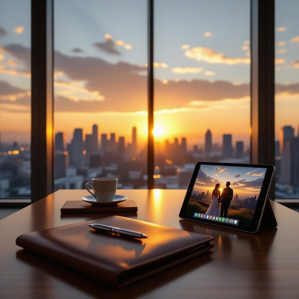 Golden Hour in a Modern Glass Office