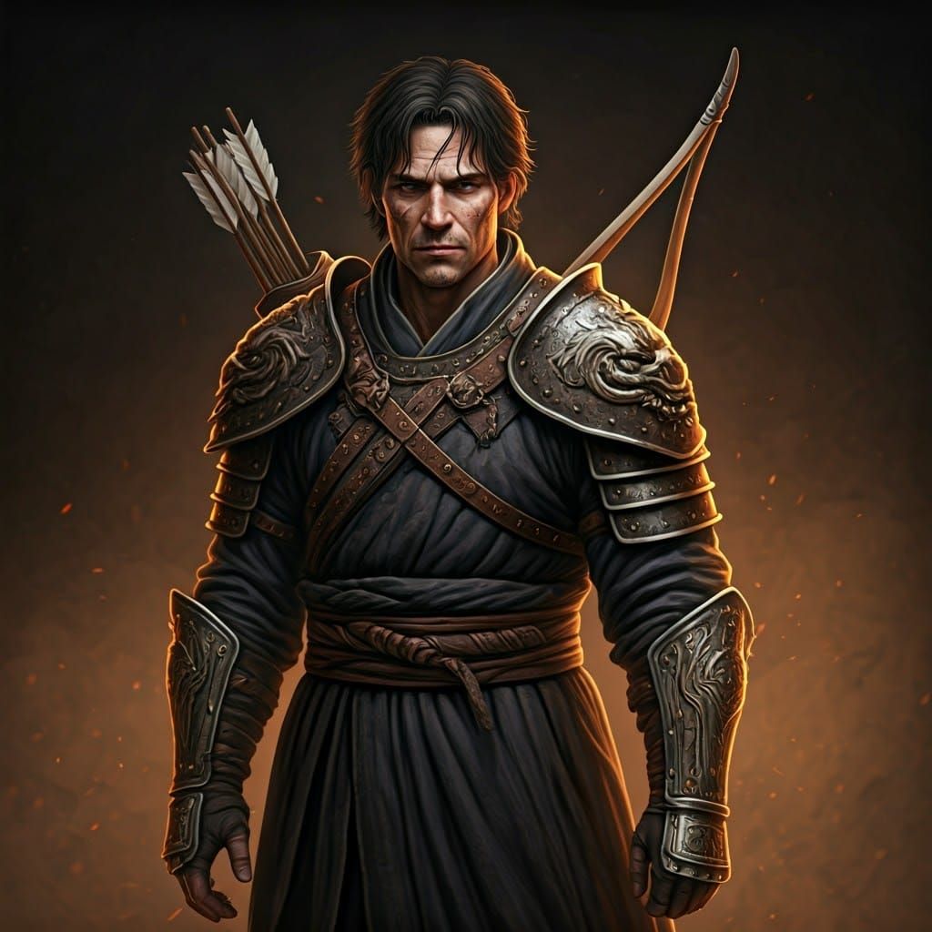 Armored Warrior with Bow and Dragon Embellishments