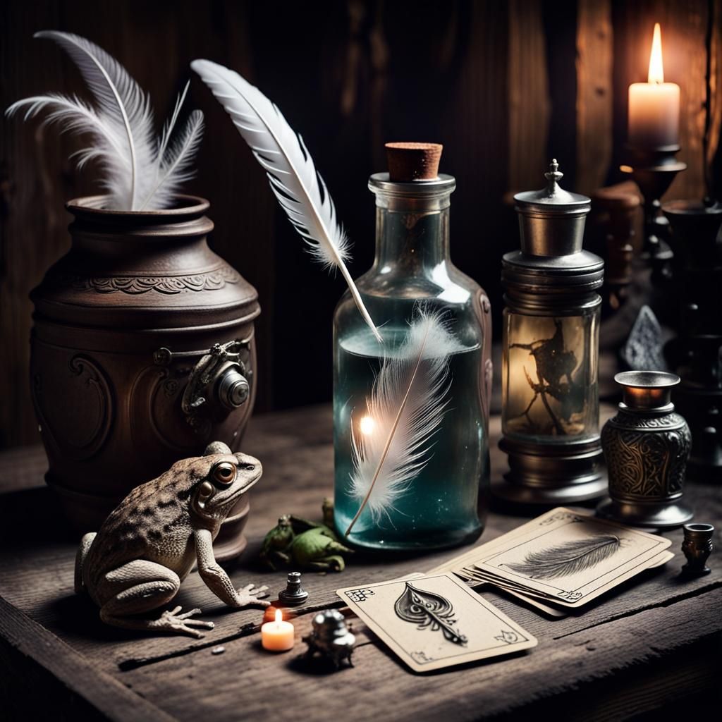 A feather and a toad