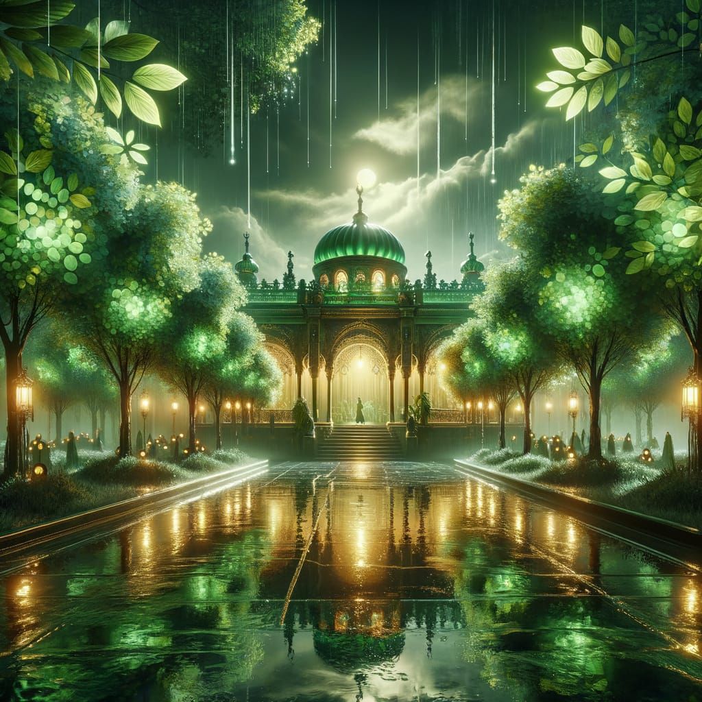 Glamorous Furtive Scene in Green, Wet, Ingenious Design