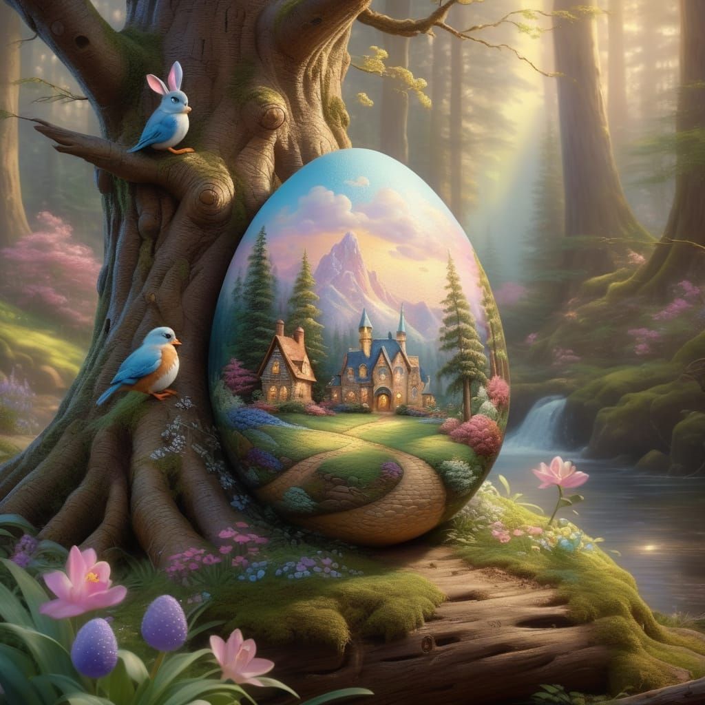 Thomas Kinkade Disney Masterpiece on Easter Egg in Forest