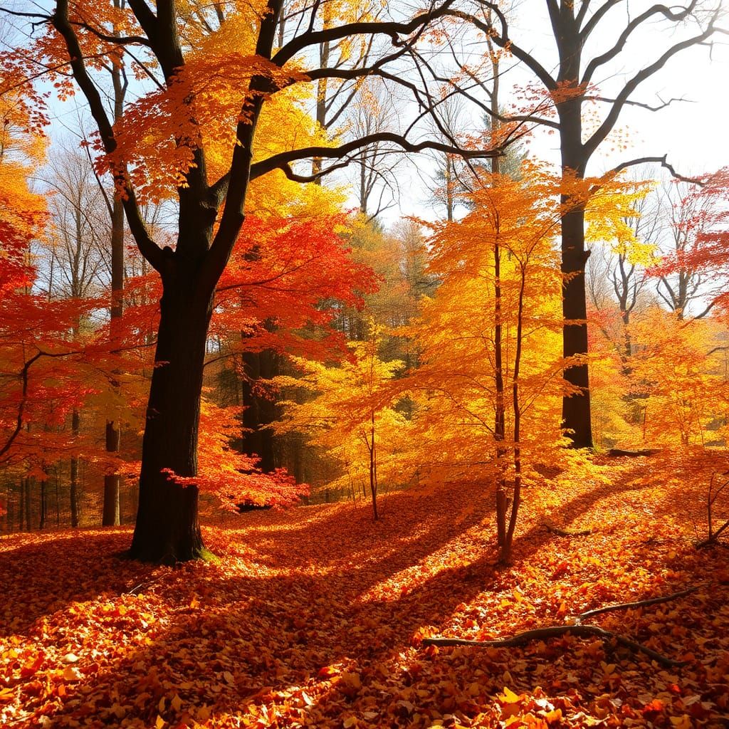 Enchanting Autumn Forest in Golden Sunlight