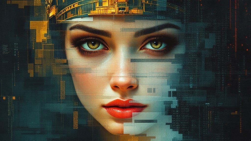 Renaissance Goddess Overcome by Digital Decay