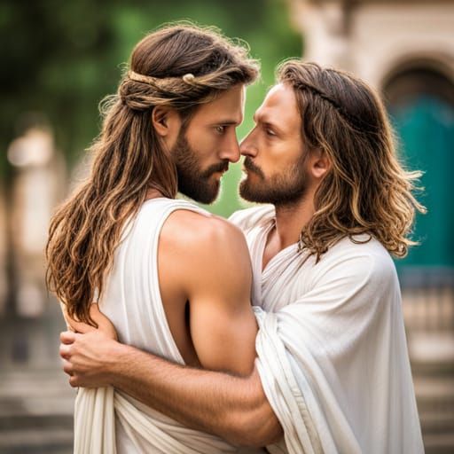 Romantic Embrace in an Ancient Roman Temple
