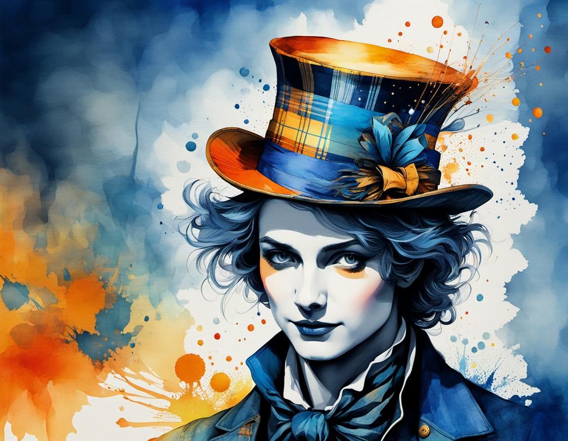 Plaid Hatter's Twilight Tea Party: Watercolor and Ink