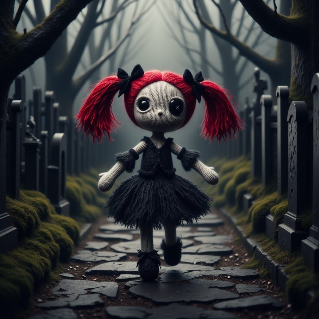 Ethereal Voodoo Doll in Dark Cemetery Scene