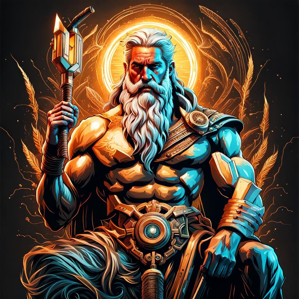 Zeus Reimagined as a Hyper-Detailed Electrician