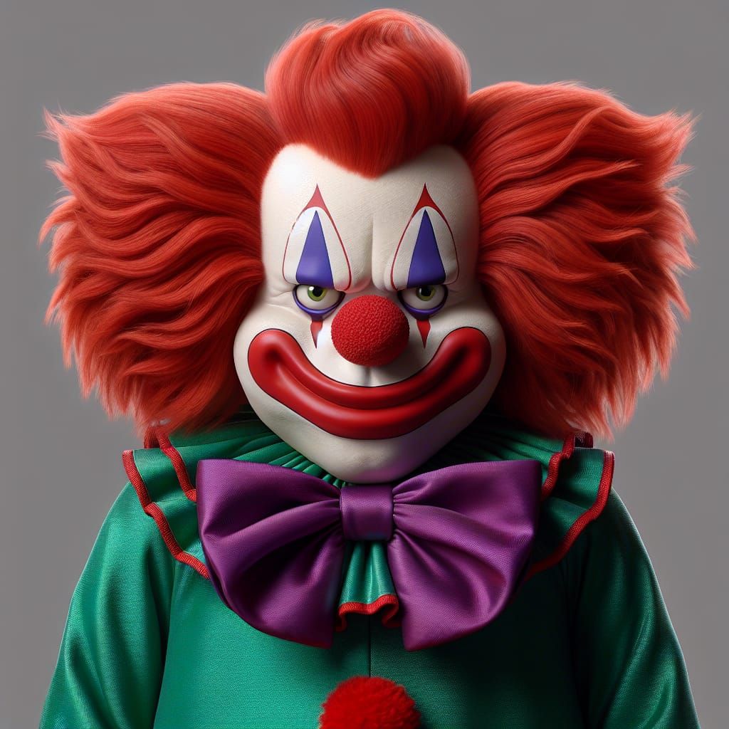Cartoon Clown with Red Hair and Grumpy Expression