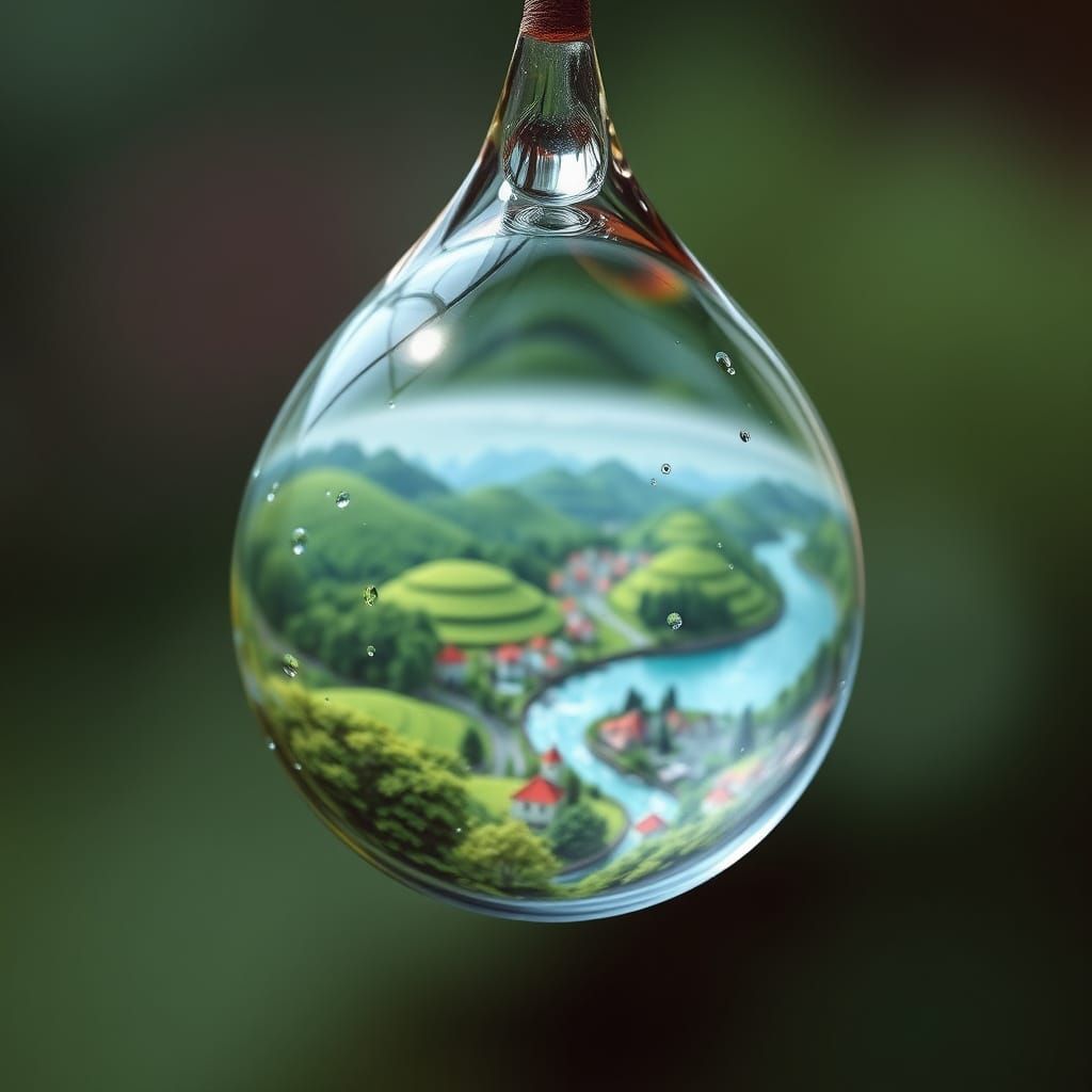 Miniature World in Raindrop, Natural Lighting