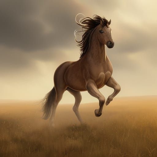 Wild Mustang and Colt in Open Field