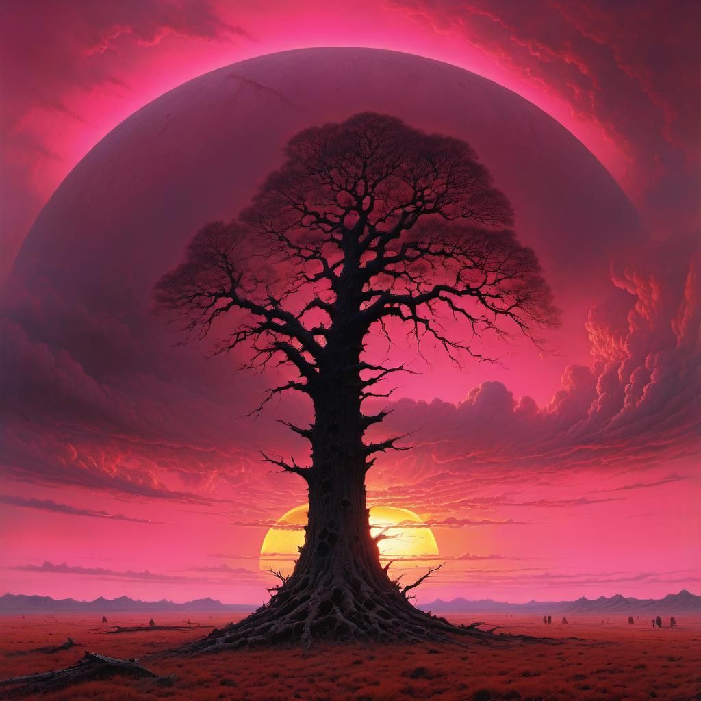 Dead Tree in Desolate Landscape, Beksiński Style