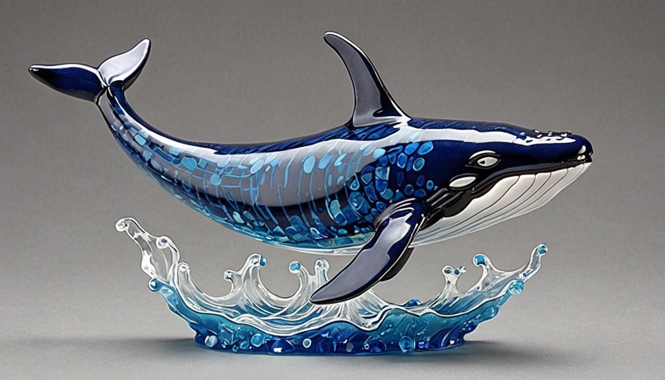 Enameled Glass Whale Breaching Figurine