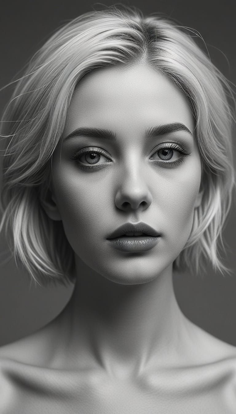 Monochrome Portrait with Blue Accents in Digital Art Style