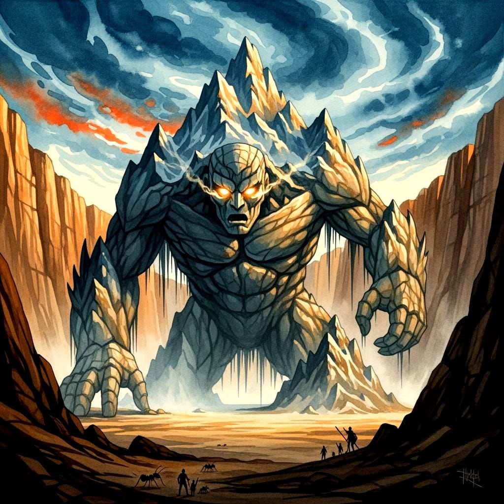 Giant Stone Golem Awakens in Vast Canyon