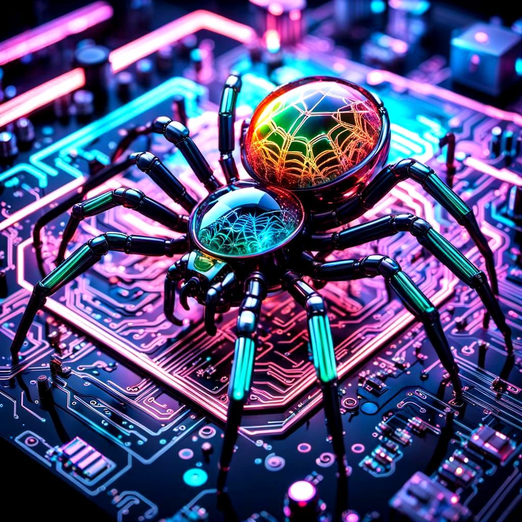 Crystal Glass and Metallic Spider on Circuit Board