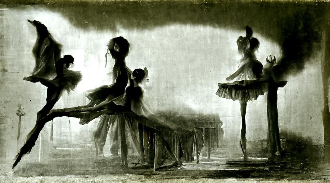 Eerie Ballet Performance in Gothic Charcoal Style