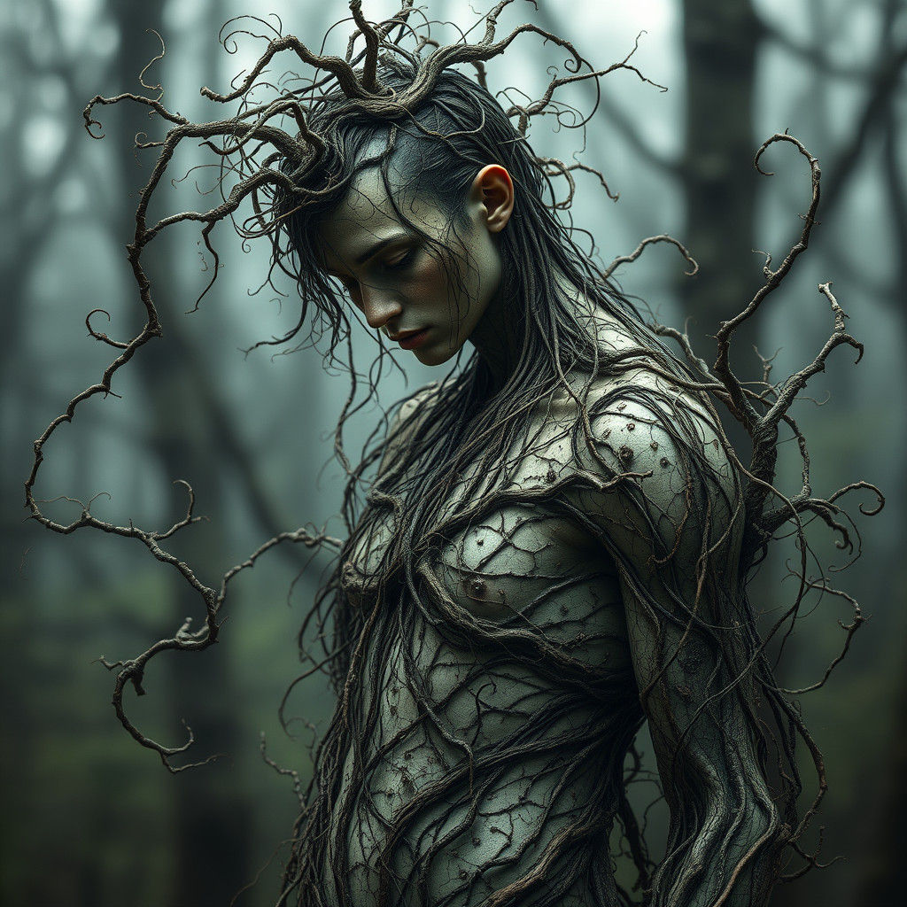 Entwined Figure in Biomechanical Dreamscape