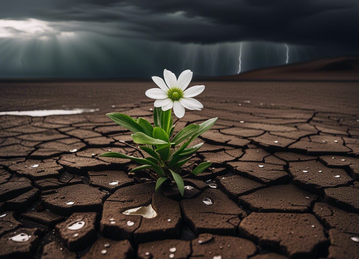 Lone Plant Blooms in Drought-Stricken Landscape
