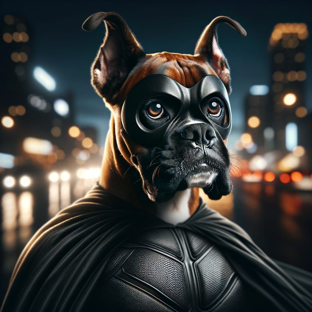Boxer Dog Superhero Portrait in Cinematic Style