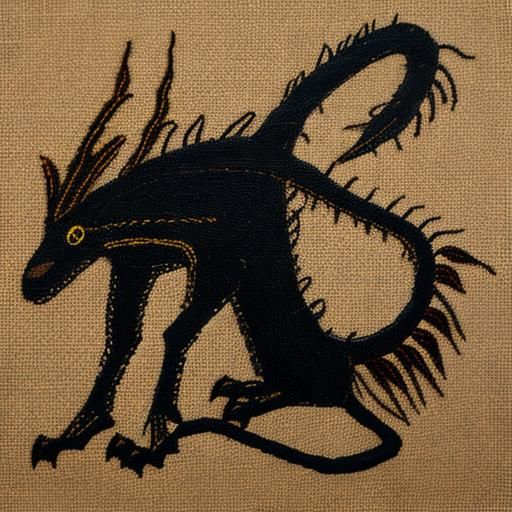 Dragon Cave Art in Bill Traylor Needlepoint Style