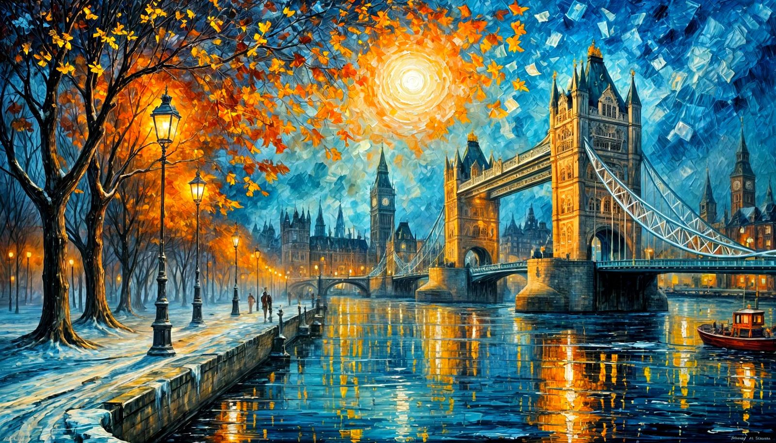 London's Tower Bridge in a Vibrant Expressionist Oil Paintin...