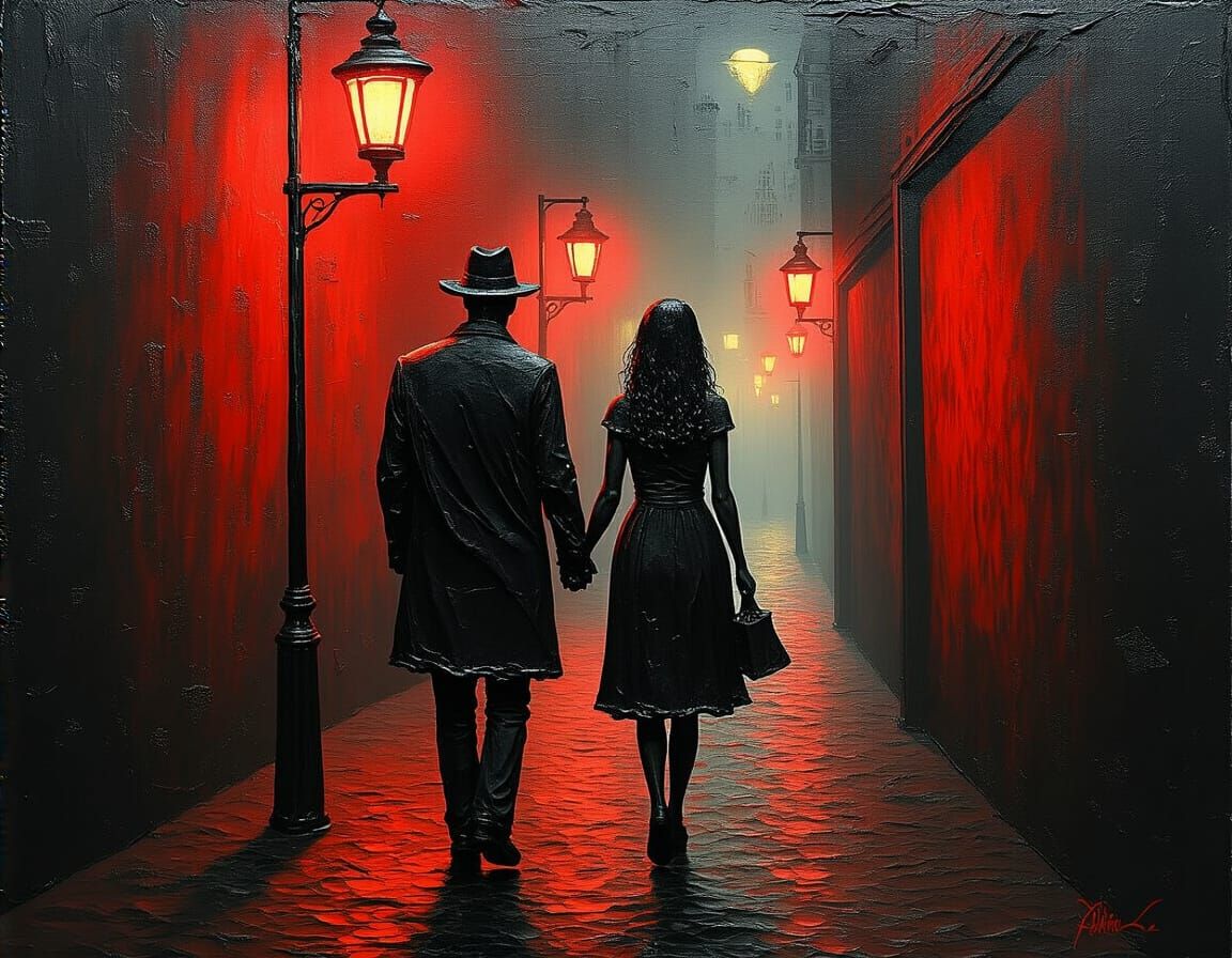 fire red film noir alley ridiculously thick impasto rich 3D ...
