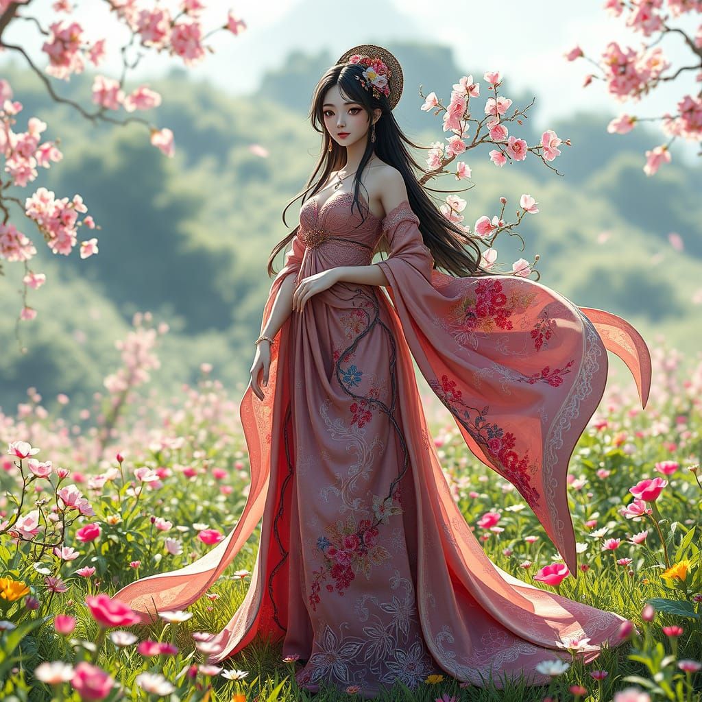 Goddess of Cherry Blossoms in Vibrant 8K Anime Style