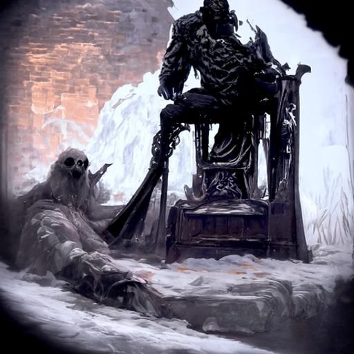 Horror King on Throne in Doré Style