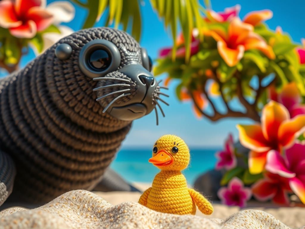 Klimt-Inspired Crochet Sea Lion Beach Holiday