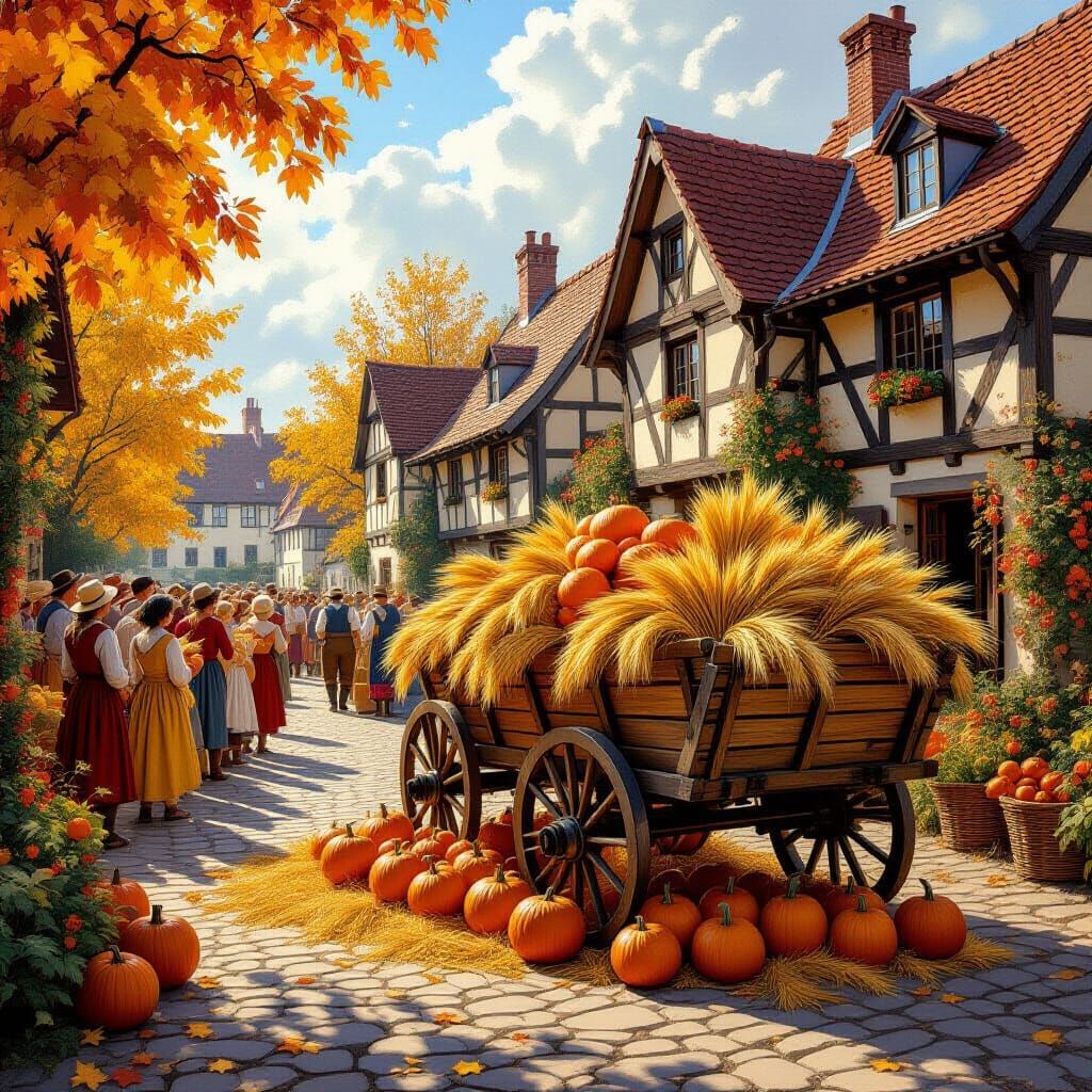 Abundant Medieval Harvest Celebration in Golden Light