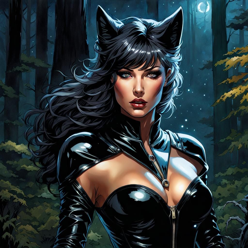 She-Wolf Portrait in Forest, Splash Art Style