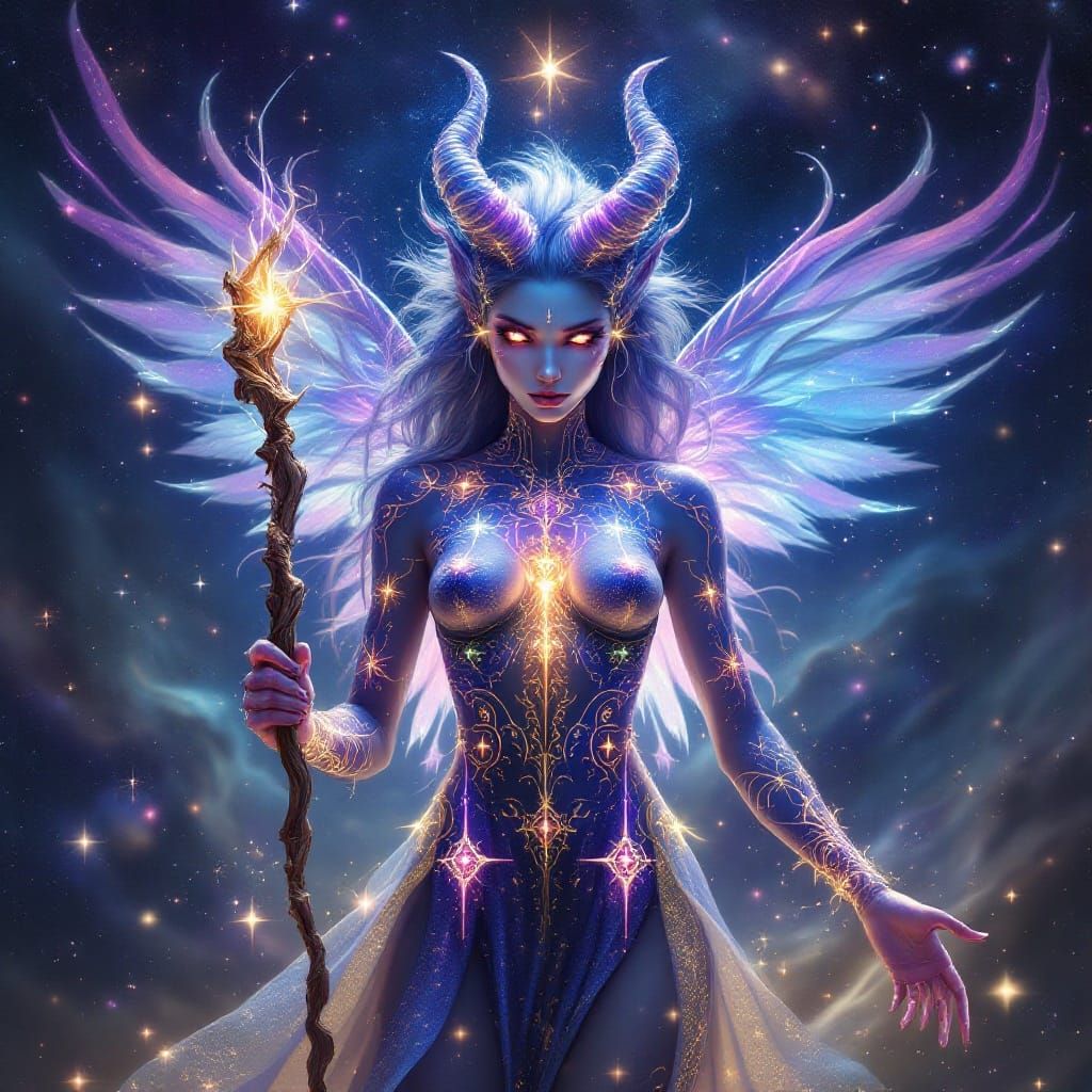 Ethereal Fox Fairy Tiefling in Cosmic Majesty