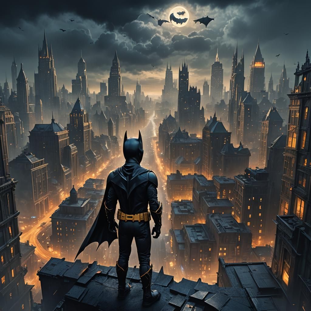 Heroic Batboy in Gothic Cityscape Concept Art