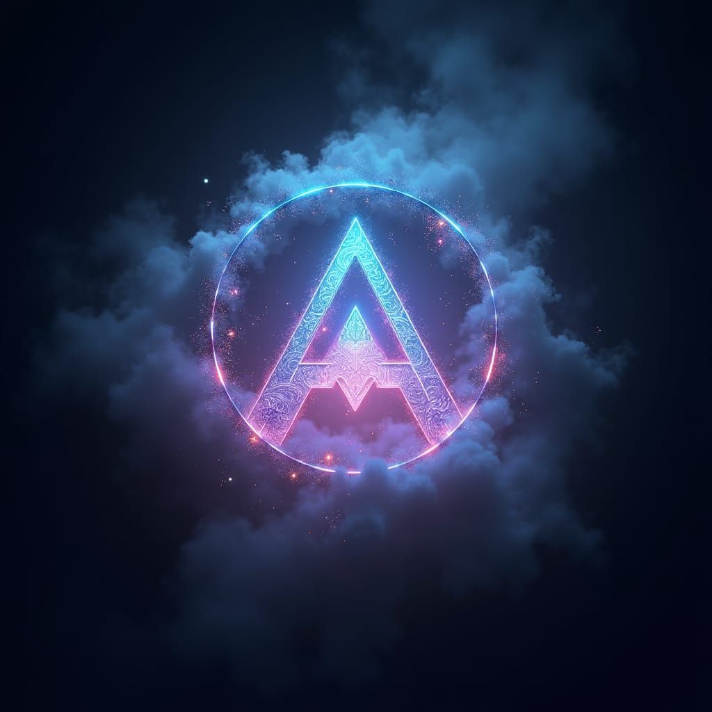 Mystical Logo Emerges from Iridescent Mist
