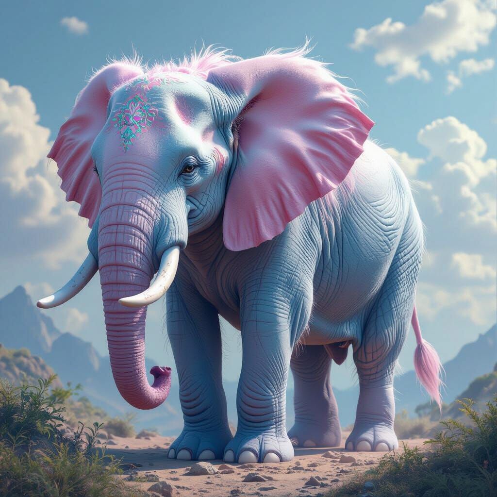 Graceful Pink and Blue Elephant with Silky Fur