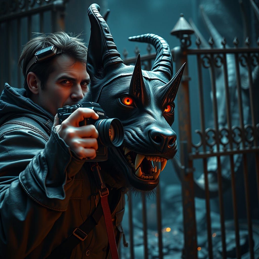 Brave Photographer Encounters Cerberus in the Underworld